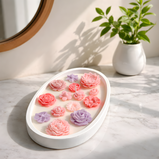 Oval Floral Candle Porcelain Tray